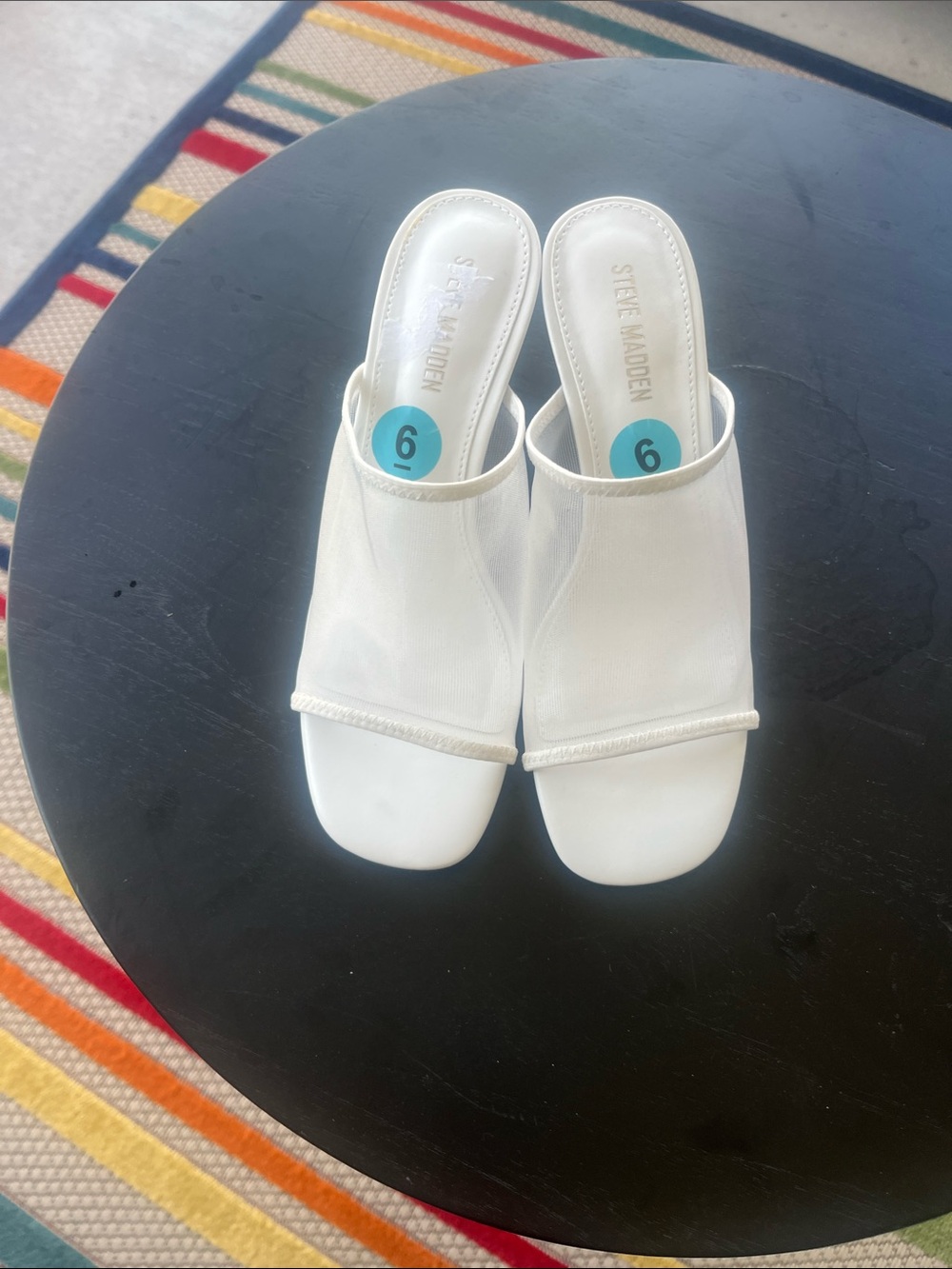 Steve Madden White Mesh Slide Mules